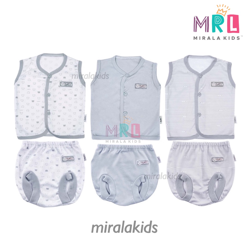 Fluffy Setelan Baju Kutung Celana Pop Abu Grey Series - Fluffy Baju Bayi SNI