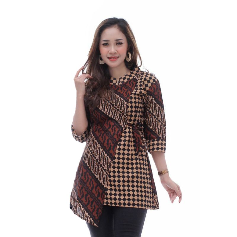 Batik wanita ASJ SA HRB026 Kenongo Kemeja Tosca Pendek-Seno Tulang