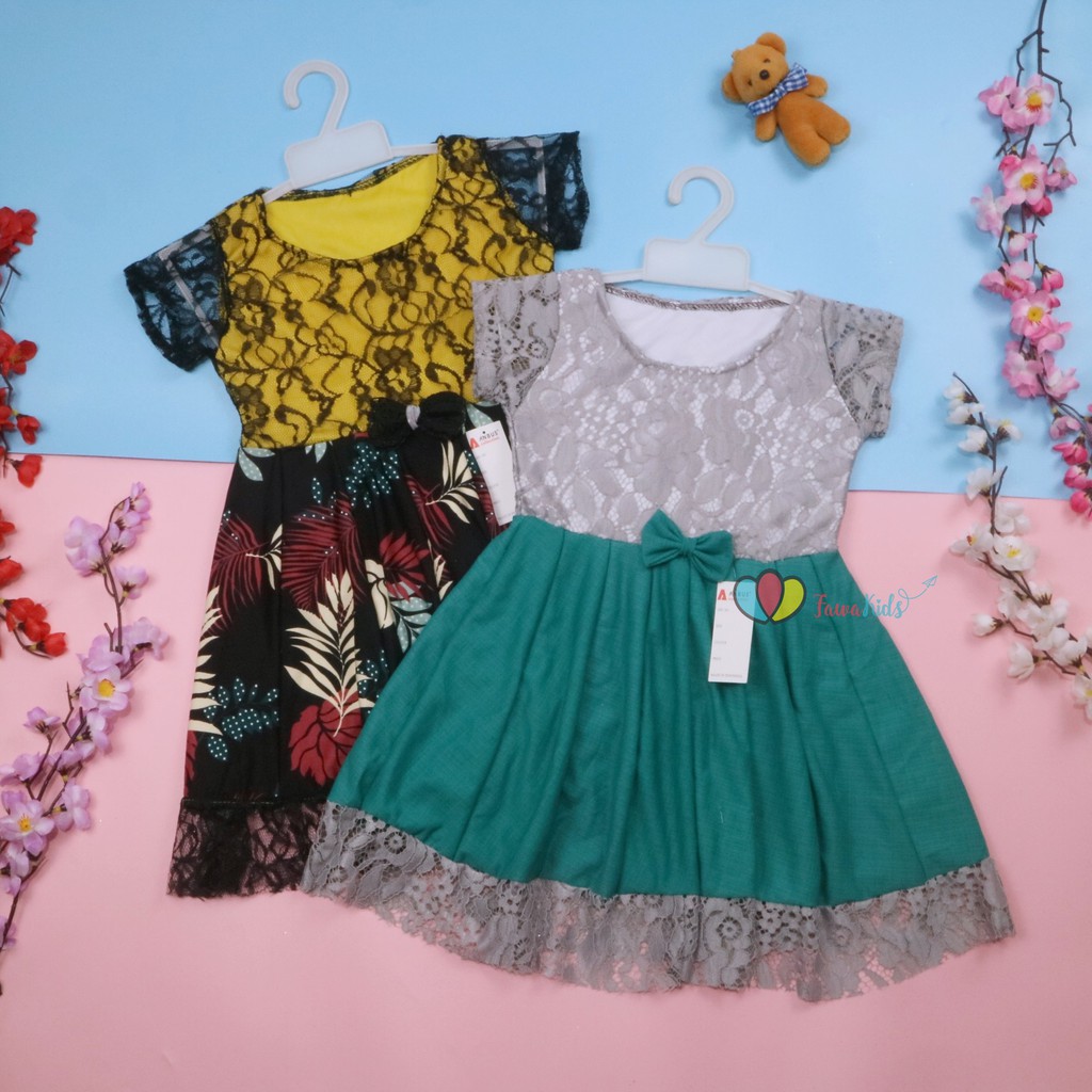 Dress Brukat Davina uk 3-4 Tahun / Dres Anak Perempuan Gaun Pesta Balita Baju Import Kids Cewek Girl