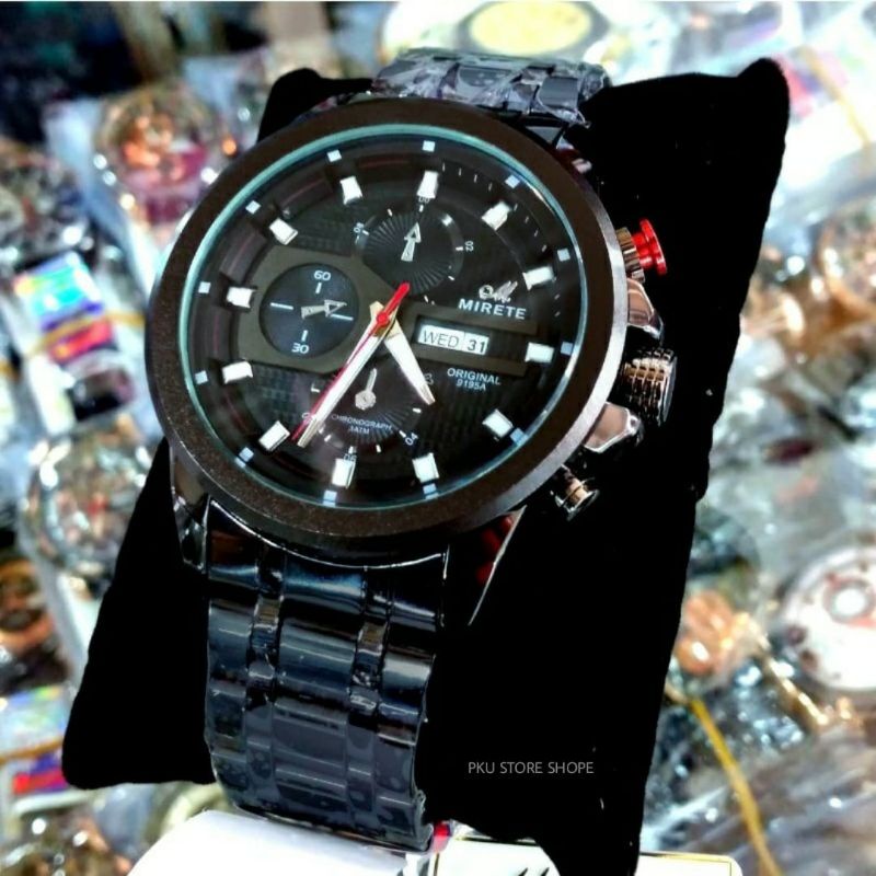 Jam Tangan Mirete Official Watch Original FREE BOX Exklusive_Water Resistantce Fitur Tanggal Hari Aktif_ Strap Rantai Stainlees Steel_Anti AIR JAM TANGAN Pria KUARSA Import Mewah Elegan Sporty_  JAM TANGAN MIRETE