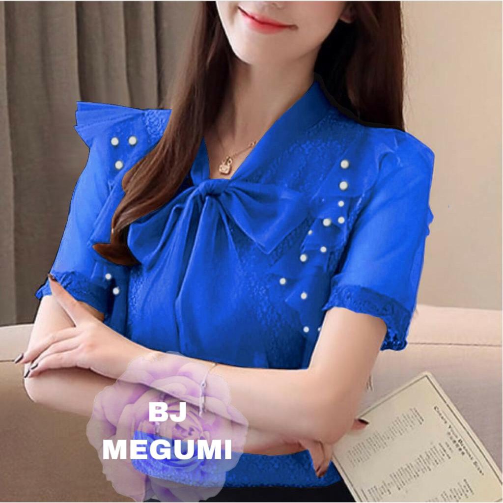 INDOBEST MEGUMI FASHION WANITA BRUKAT TILE / LENGAN PENDEK / ATASAN BLOUSE PESTA