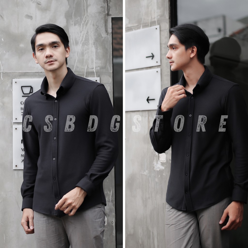 Kemeja Brogo Pria Lengan Panjang Warna Hitam