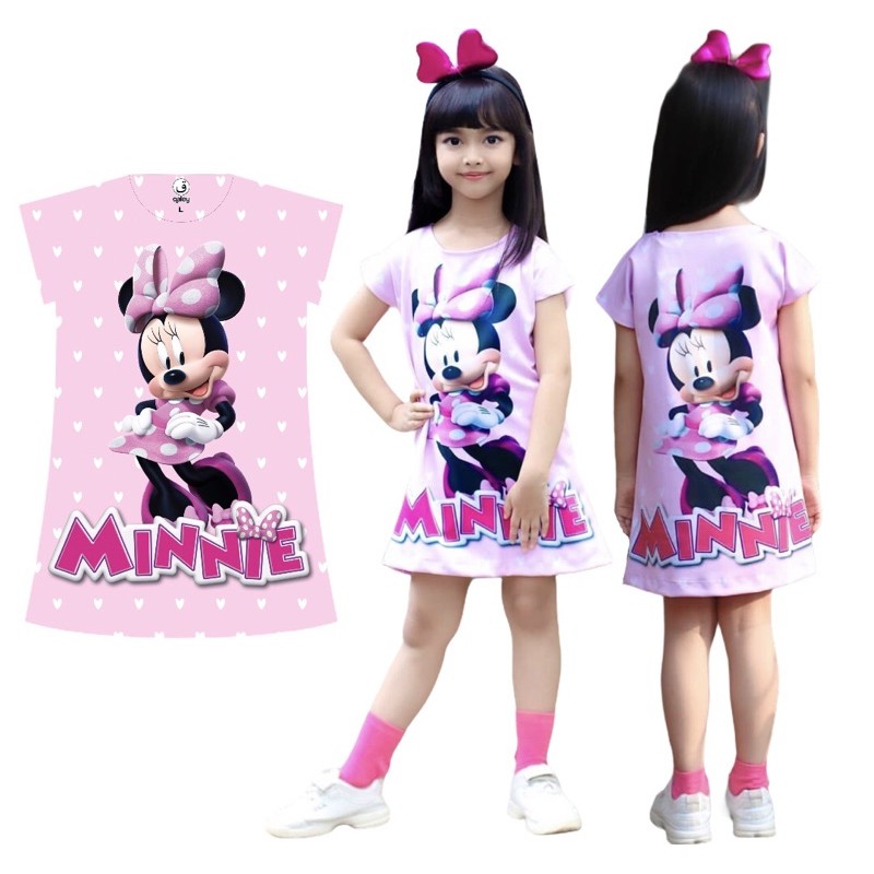 DRESS SCUBA PRINTING KARAKTER MINIEMOUSE,HOMEDRESS,BAJU ANAK CEWEK ,BAJU ANAK LUCU