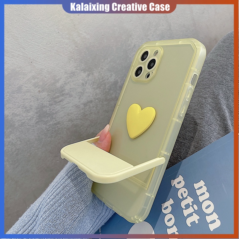 Case Transparan Motif Hati Dengan Holder Untuk iPhone 13 ProMax X XS XR 11 Pro Max 12 12Pro 12ProMax