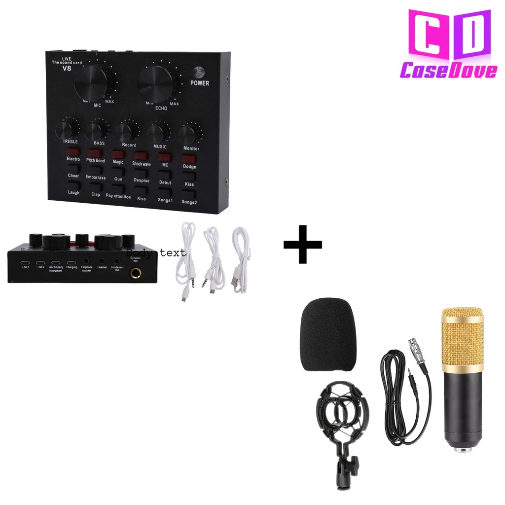 Mic BM800 + Soundcard V8 Bluetooth Mic Condenser Mic Karaoke Bluetooth Rekaman Studio Jernih dengan Shock Proof Mount-1