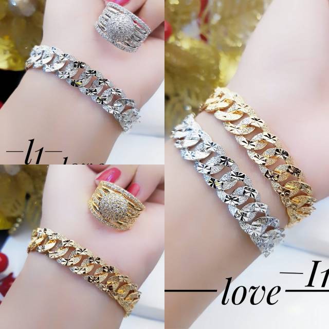 Xuping gelang dan cincin lapis emas 24k 1508e