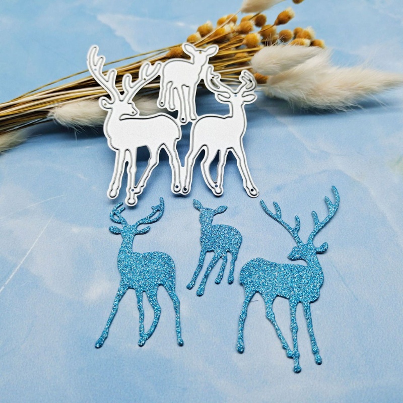 Cetakan Stensil Cutting Dies Motif Rusa Natal Bahan Metal Untuk Scrapbook / Craft Diy / Kartu