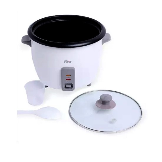 Kris Rice Cooker Penanak Nasi Kapasitas 0.8Liter Putih Magic Com Tutup Kaca Coocker Ricecooker 800ml