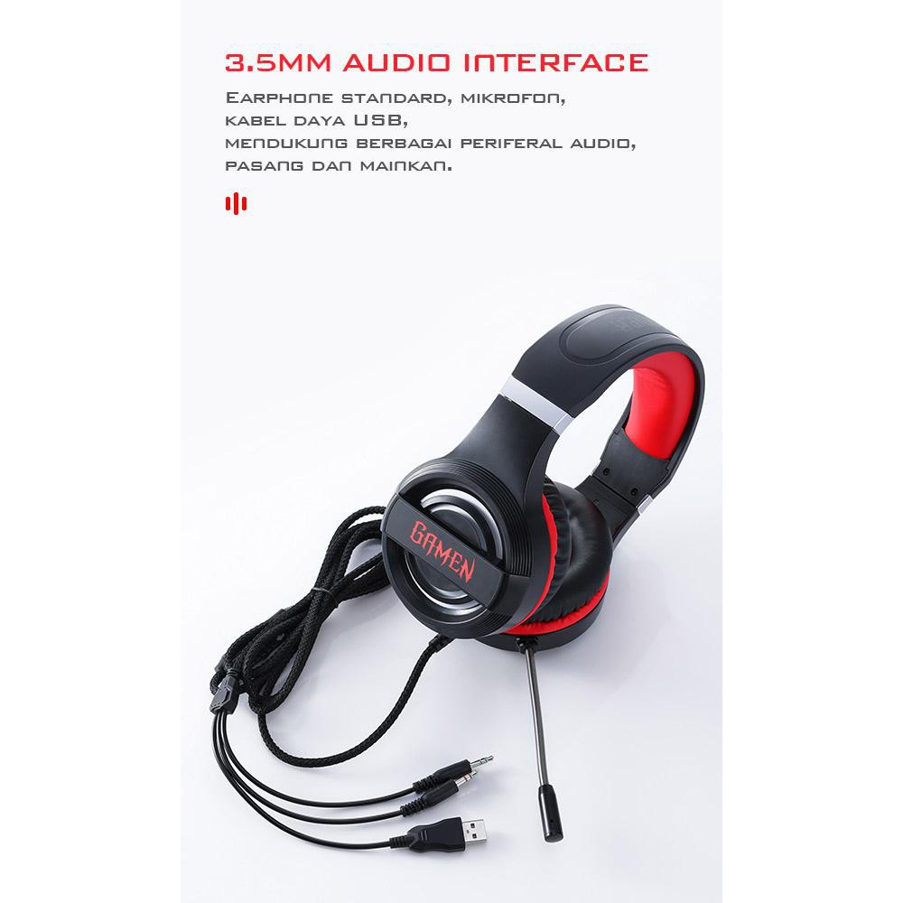 Headphone Gaming GAMEN GH100 PRO RGB Lighting Anti-violence Headset E-Sport Seris - Garansi 1 Tahun