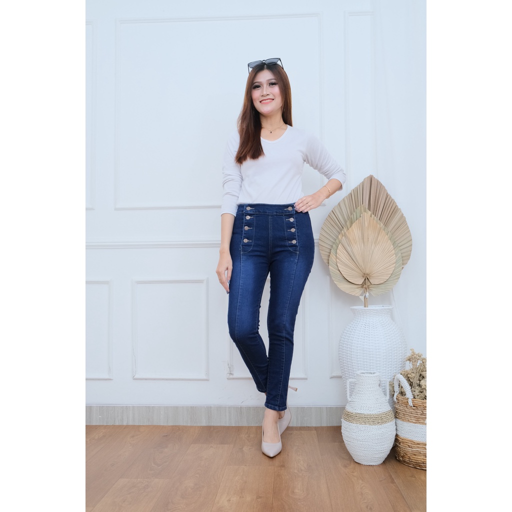 CELANA JEANS HIGHWAIST PANJANG MODEL KANCING 8 DEPAN