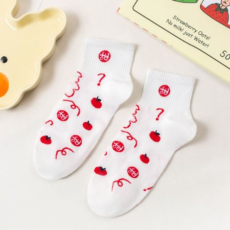 DF KK205 Kaos Kaki Wanita Motif Cherry Merah Kaos Kaki Pendek Socks Fashion Korean