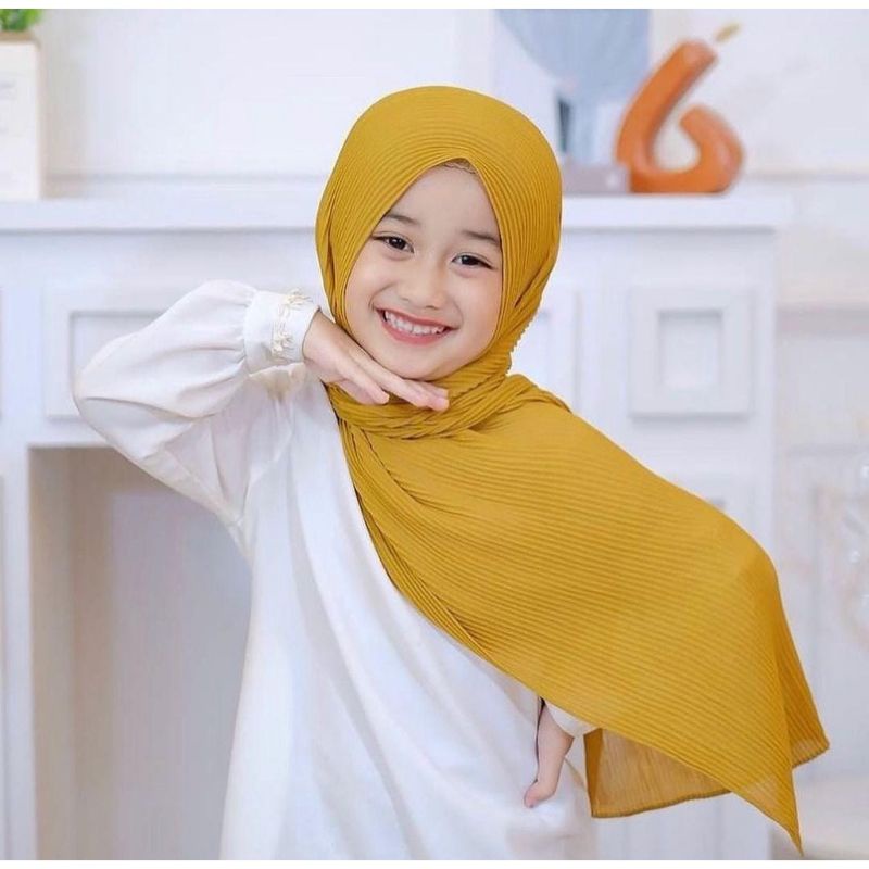 Pashmina Plisket full anak diamond / Pasmina Plisket Anak/ Kerudung ngaji