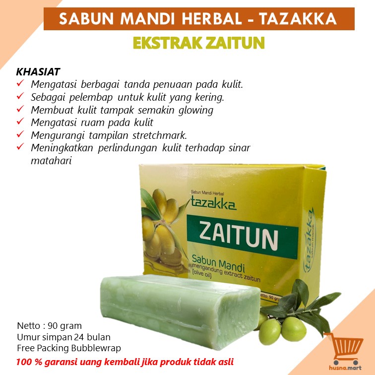 Zaitun Ekstrak Sabun Mandi Herbal Olive Oil Batang Pelembab Kulit Kering Herbal Tazakka 90 gr Body Wash