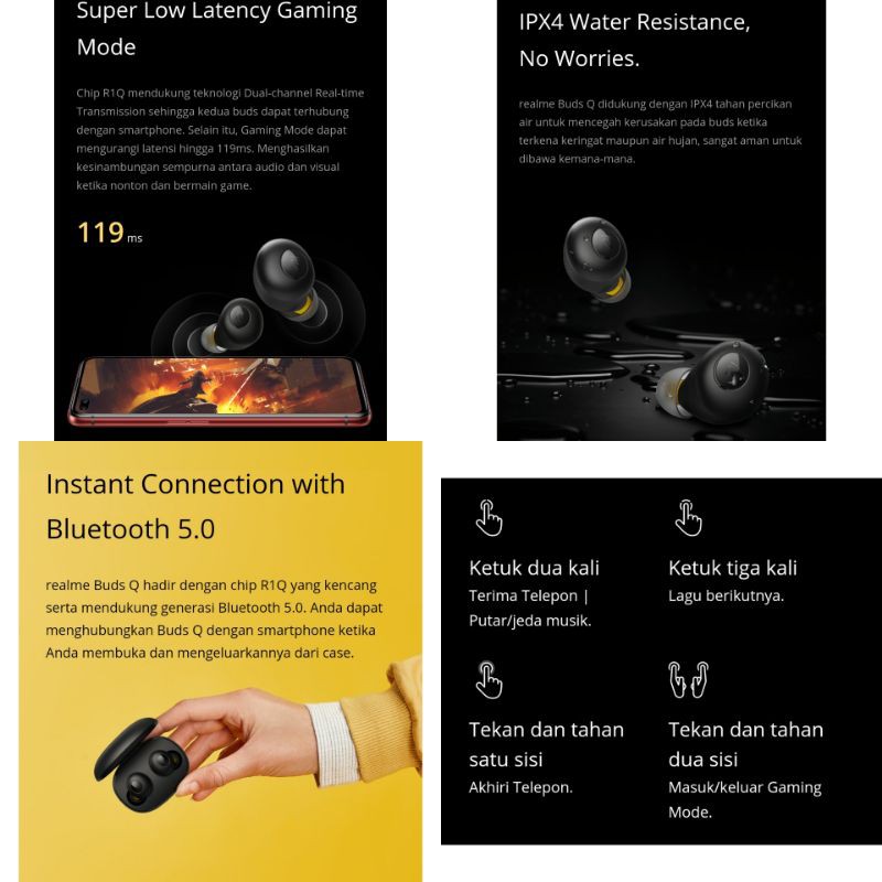 Realme Buds Q TWS Bluetooth Headset Garansi Resmi Real Me Indonesia Relmi Rilmi Hedset Earphone