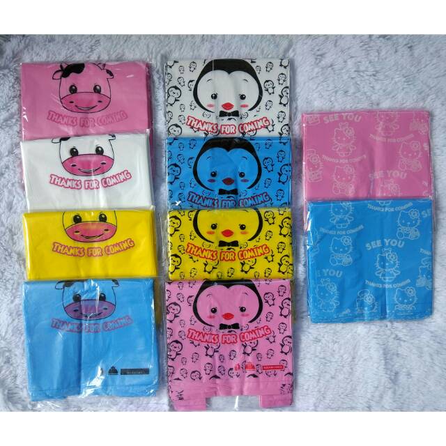 Kresek olshop plastik olshop motif pinguin, hello kitty, sapi