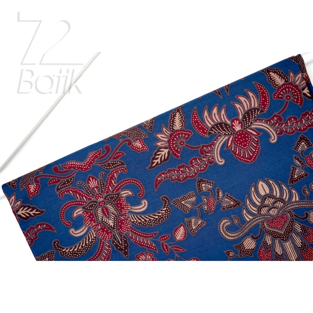 KAIN BATIK PREMIUM Bahan Katun Motif Kembang Warna Biru Tua Dark Blue 722446 Cap 72 Jarik Jarit Samping Kebat Panjang Batik Katun Modern Premium Bahan Seragam Batik Pernikahan Kantor Keluarga Murah Kamen Jadi Batik Bali Lembaran