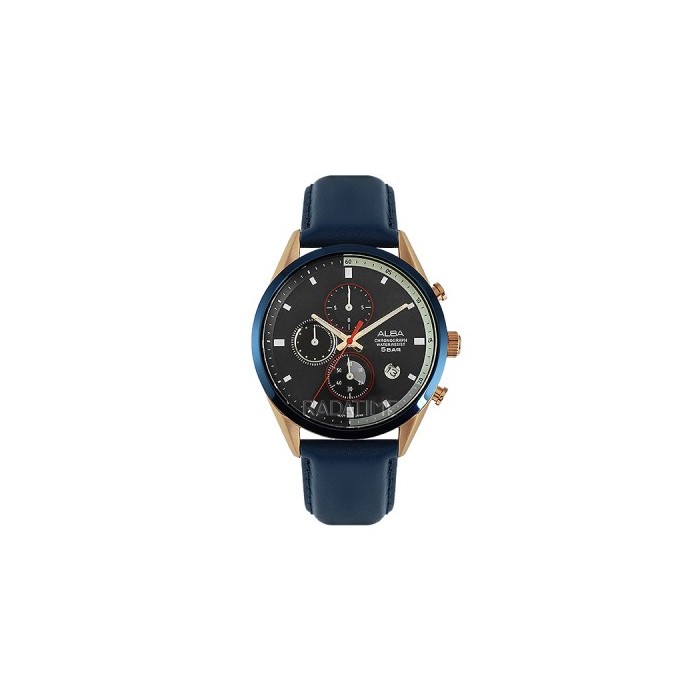Alba Quartz AM3592X1 Chronograph Blue Leather - Jam Tangan Pria AM3592