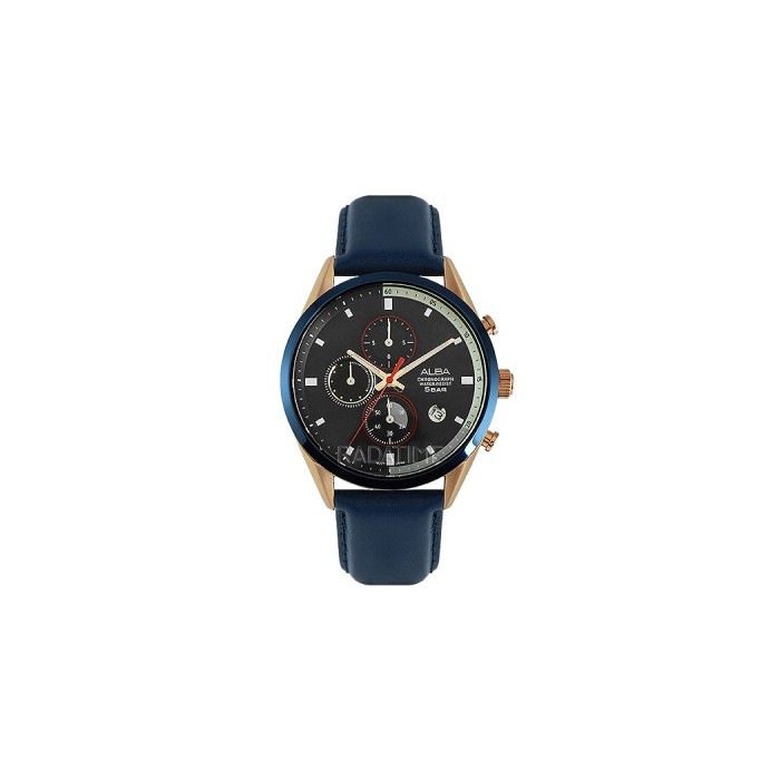 Alba Quartz AM3592X1 Chronograph Blue Leather - Jam Tangan Pria AM3592