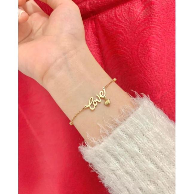 Gelang tangan serut LOVE ori titanium premium anti karat acc fashion perhiasan wanita