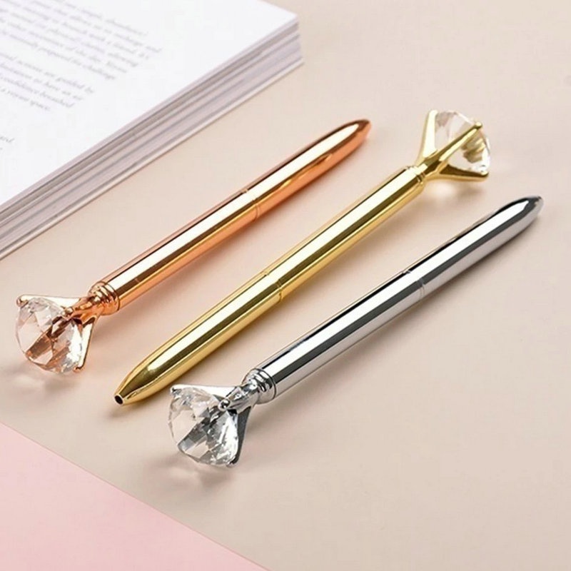 1pc Pulpen Gel Metal Mini Portable Hias Kristal Berlian Imitasi Untuk Sekolah / Kantor