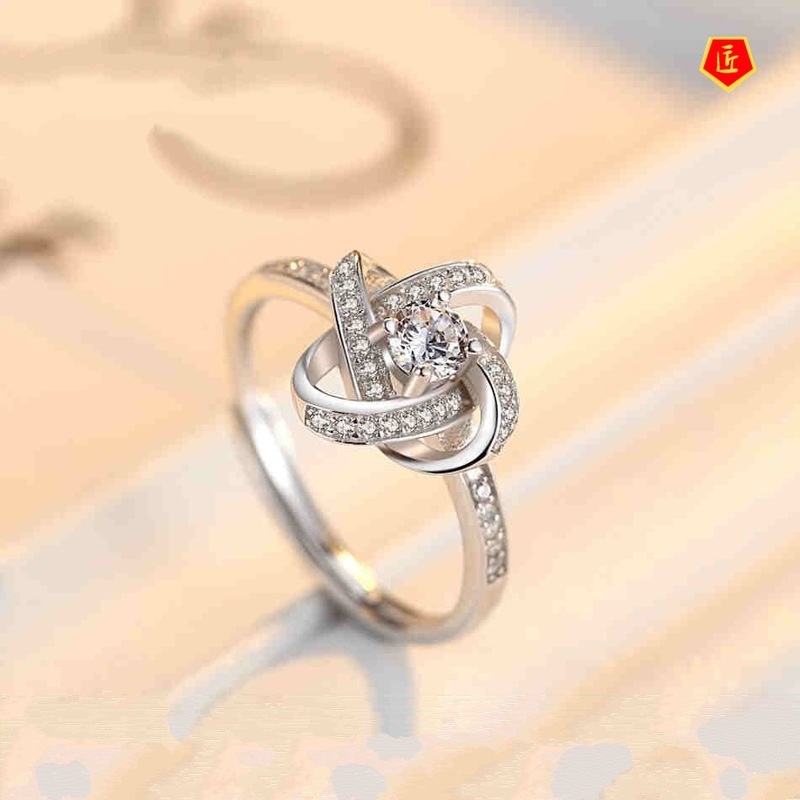 [Ready Stock]Diamond Four-Leaf Clover Adjustable Ring Korean Simple and Stylish Personality