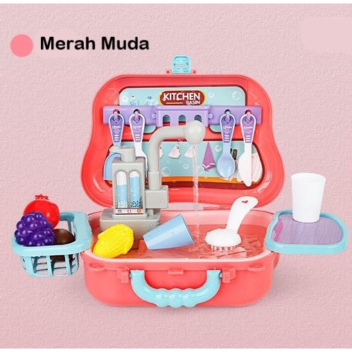 Mainan Anak Wastafel 2in 1 Cuci Piring Electronic Kitchen Basin 18Pcs Mainan Anak Best Gift