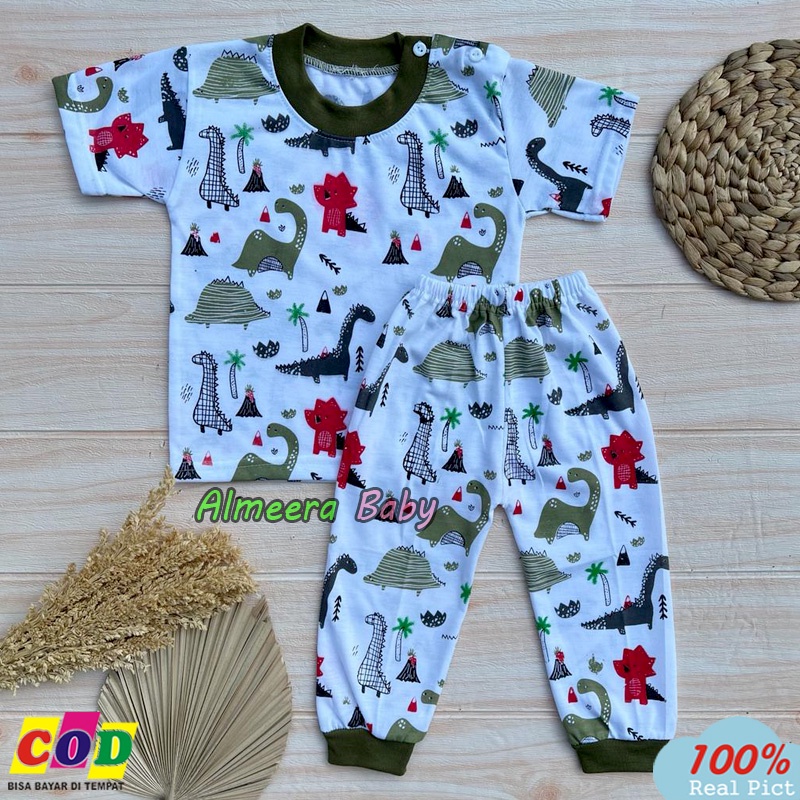 Setelan Baju Bayi Kaos Oblong Lengan Pendek Celana Panjang Usia 3-12 Bulan Almeera Baby and Kids