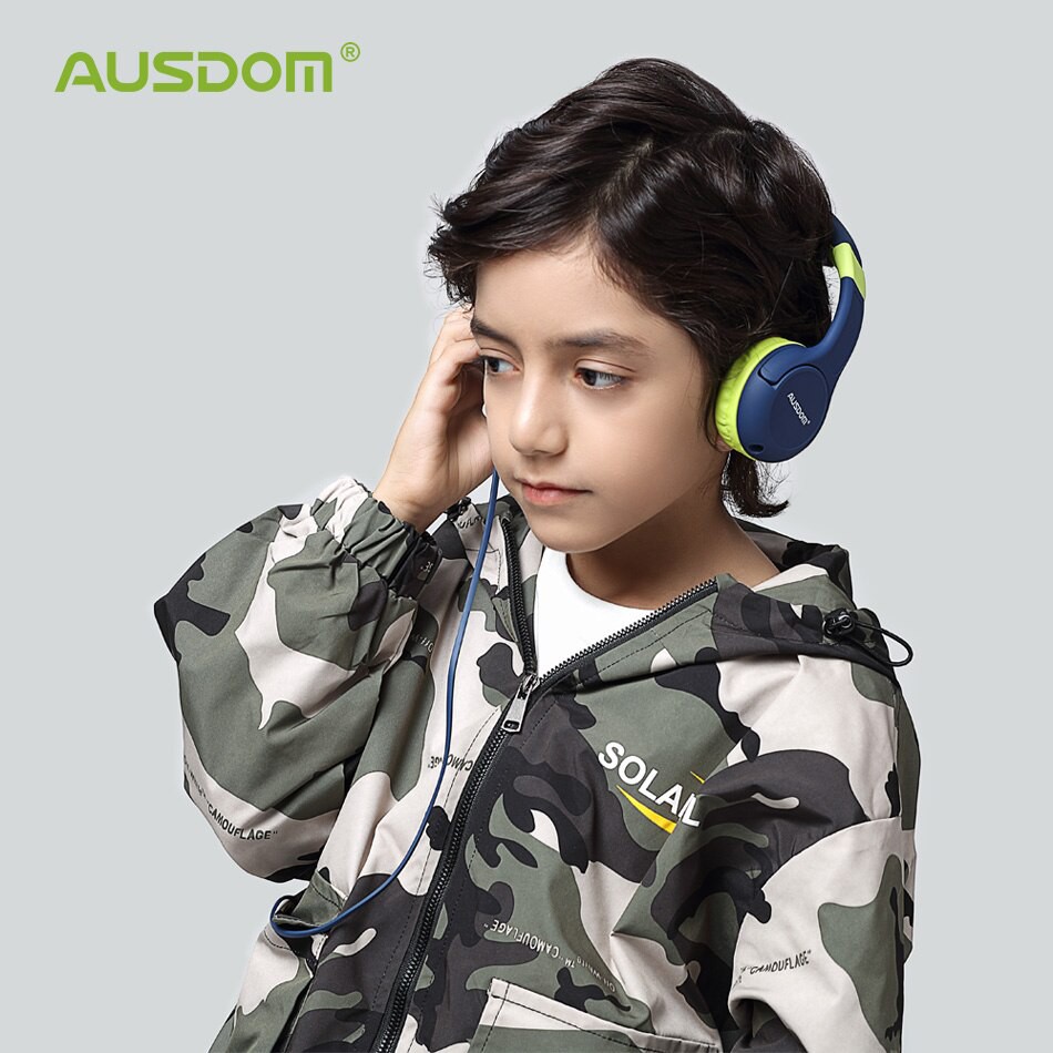 Headset ausdom wired audio aux 3.5mm stereo bass music sharing for kids K1 - Headphone anak K-1