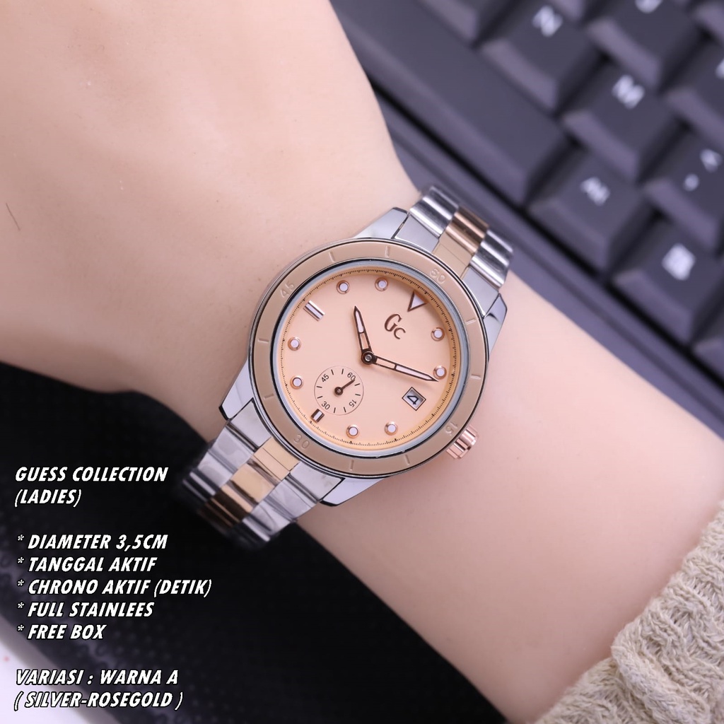 JAM TANGAN WANITA GC RANTAI BODY BULAT TANGGAL &amp; CHRONO AKTIF