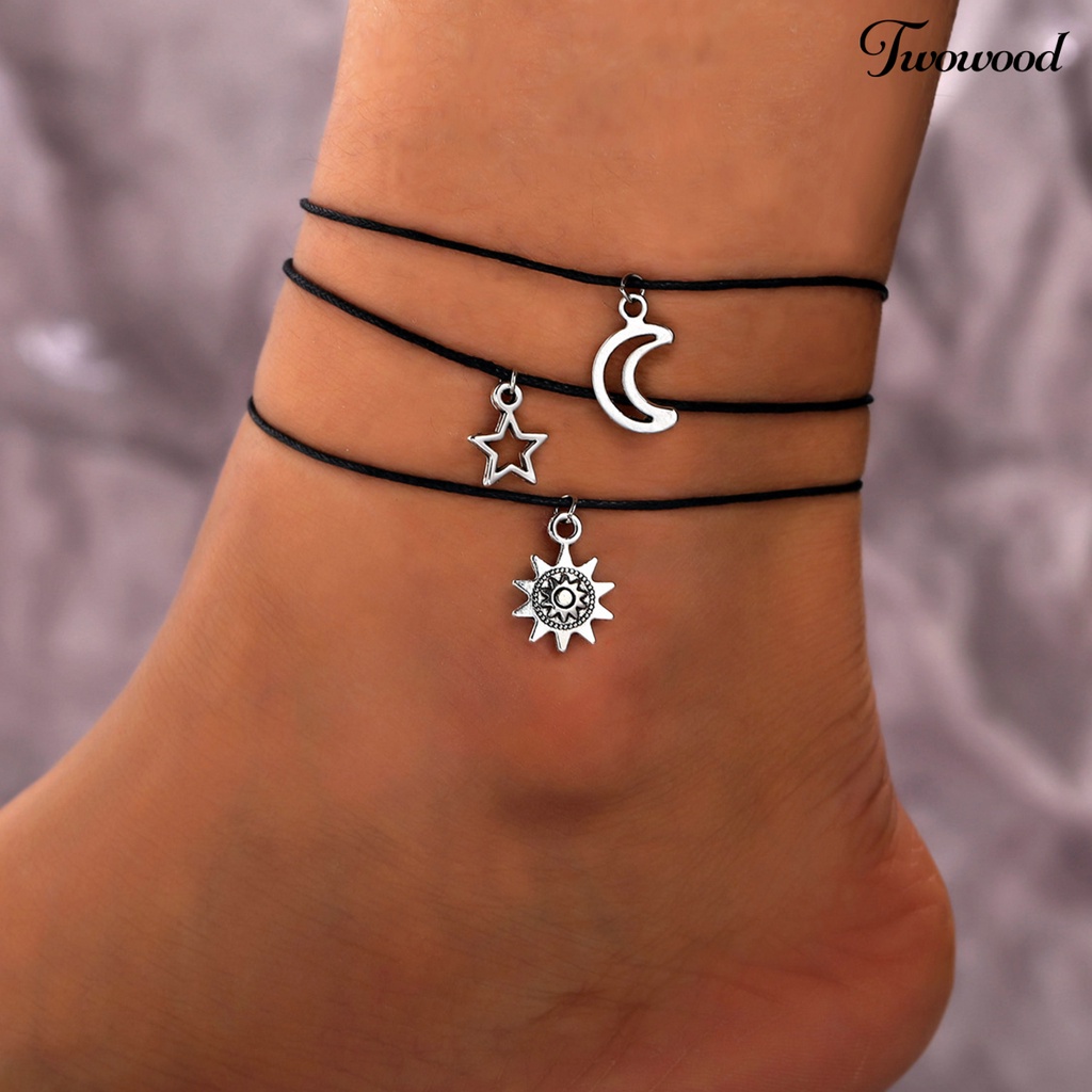 3pcs / Set Gelang Kaki Desain Matahari Bulan Bintang Gaya Bohemian Untuk Wanita