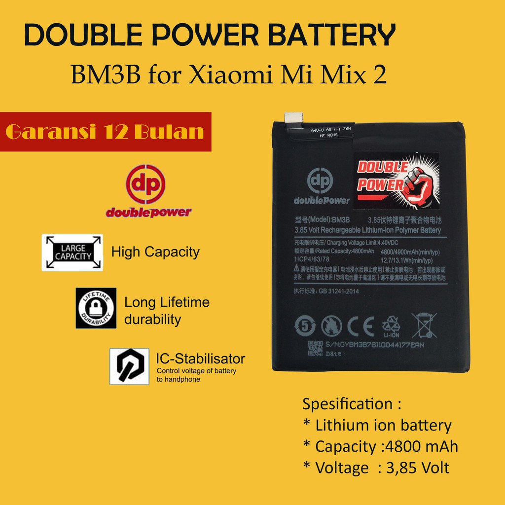 Double Power Baterai Xiaomi Mi Mix2 BM3B 4800mAh