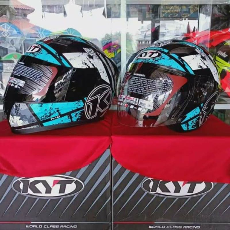 KYT HELM R10 SERI#3 AQUA BLUE + COUPLE KYT GALAXY FLAT R AQUA BLUE