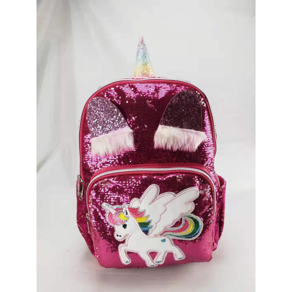 TERBAIK CUCI GUDANG TAS RANSEL /Backpack Sekolah / Fashion SD / Remaja Gambar KUDA Pony Sequin Usap IMPORT16inch