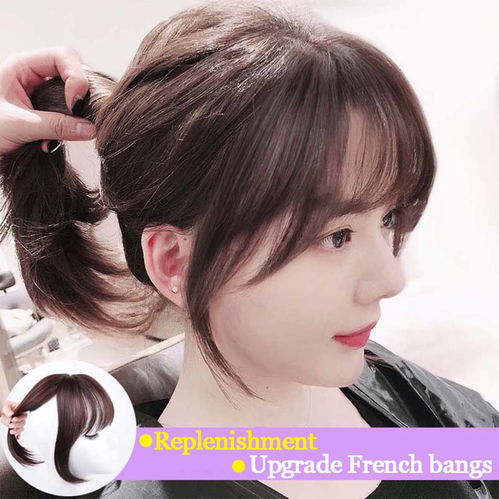 MXBEAUTY Natural Top Hair Bangs Invisible Hairpiece 3D Air Bangs Clip In Synthetic Hair Extensions With Toupee Full Cover High Temperature Fiber Fake Bangs/Multicolor