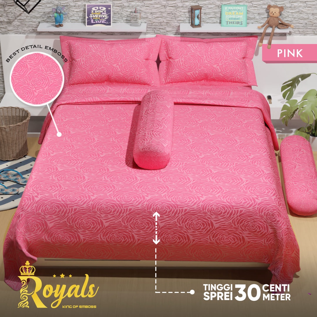 Royals Emboss BedCover SET Sprei Uk 160/180 - Pink