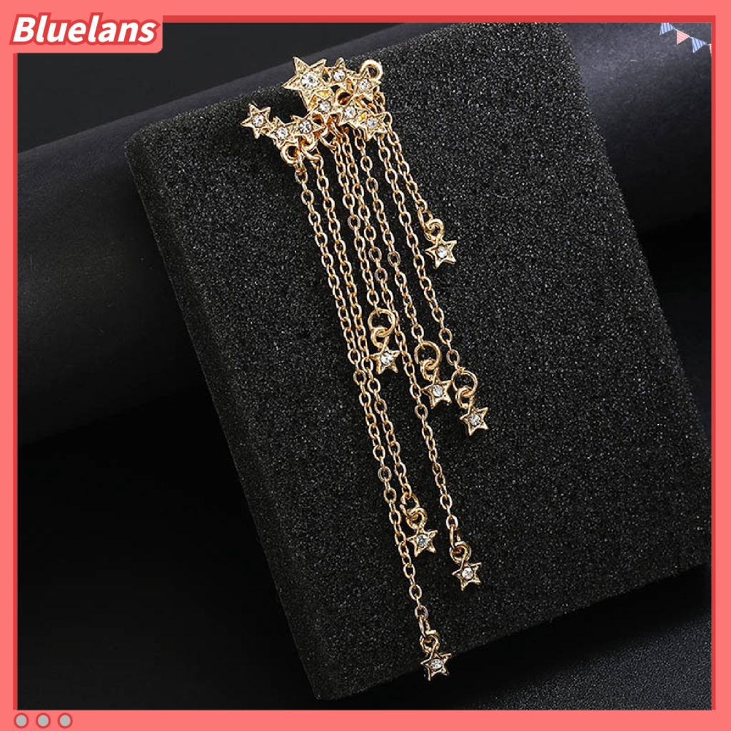 Bluelans 1Pc Eardrop Tassel Design Safe Alloy Rhinestone Stars Chain Ear Jacket for Women