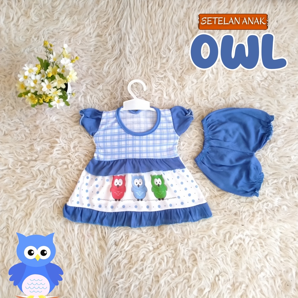 BISA COD Baju Kaos Bayi Perempuan Murah Motif Owl Lucu / Setelan Anak Bayi Lucu 6-9 Bulan / Baju Bayi Cewek Murah