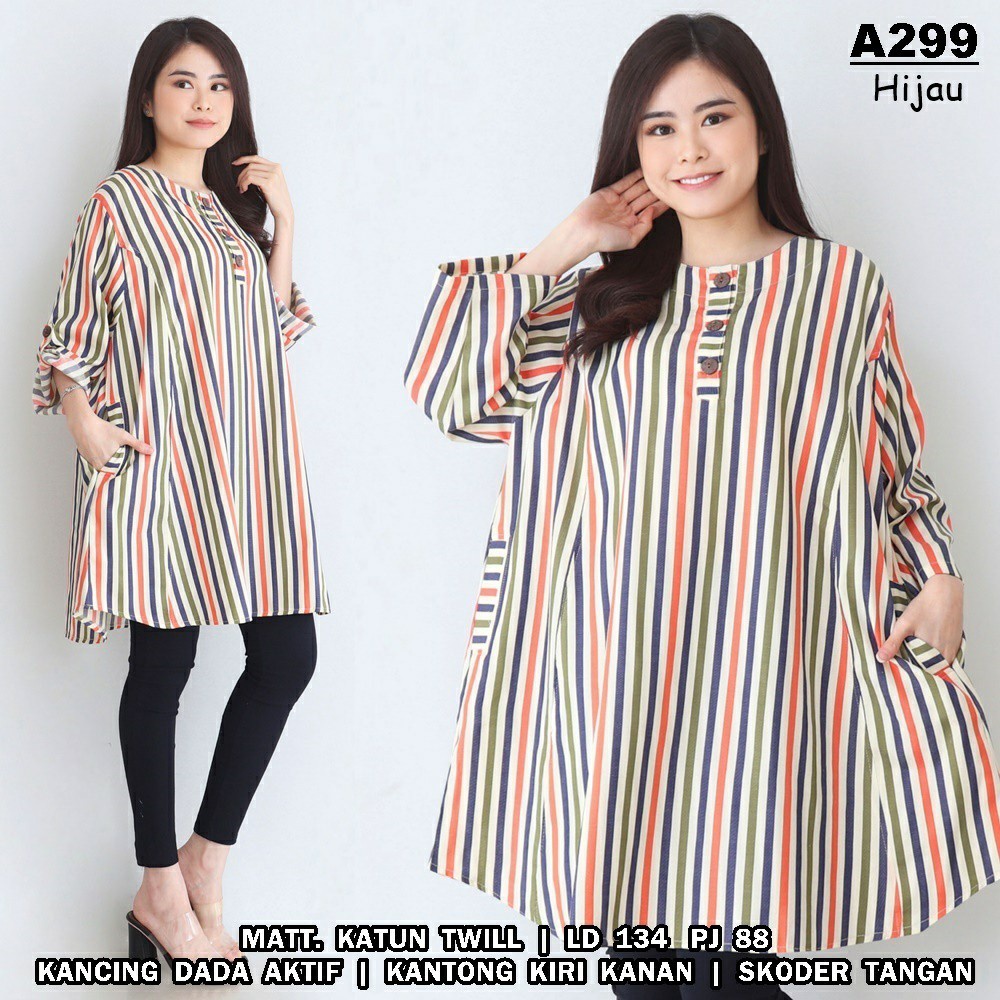 WSE390 - Blouse Tunik Oversize JUMBO BIG SIZE 3XL Motif Salur Garis-garis Karin Katun Salur UK XXXL LD 134 CM PJ 88 CM PREMIUM QUALITY