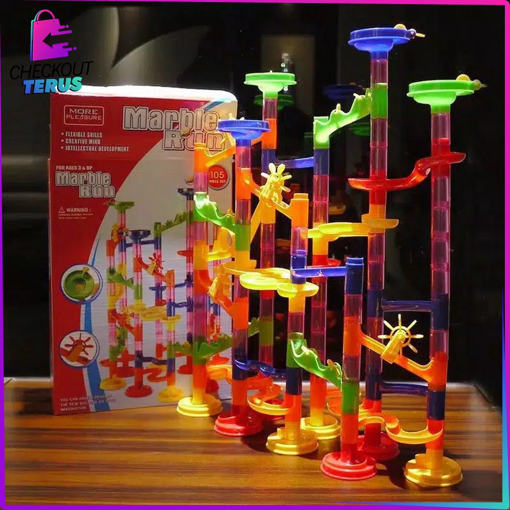 CT M58 Mainan Marble Run Block Isi 105PCS Track Marble Race Kids Mainan Edukasi Anak DIY Seluncuran Jalur Kelereng