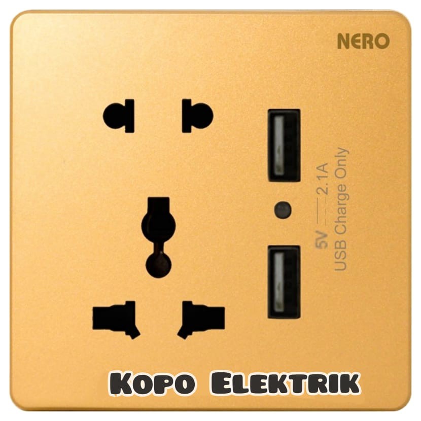 Casa Stop Kontak Universal USB Gold | Stopkontak Universal USB CASA X2 Gold