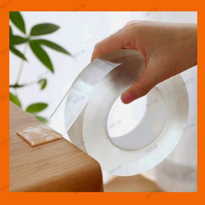 

(BST) COD Nano Double Tape Ajaib Bening Tahan Air Acrylic Washable Ivy Grip Isolasi Selotip Dicuci 1 3 5