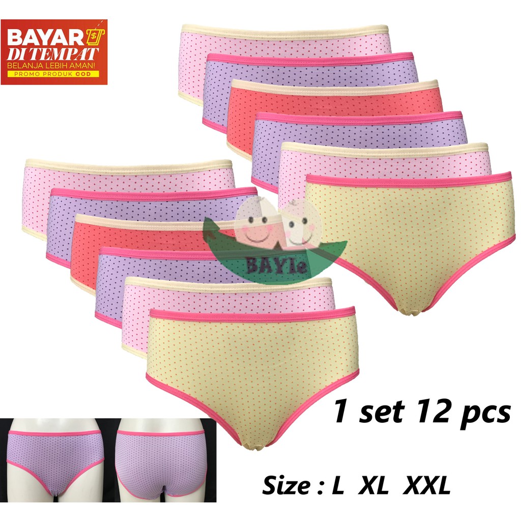 BAYIe - 12 PCS Celana Dalam / CD Wanita WEN ROU 9019 Size L, XL, XXL Multi Colour