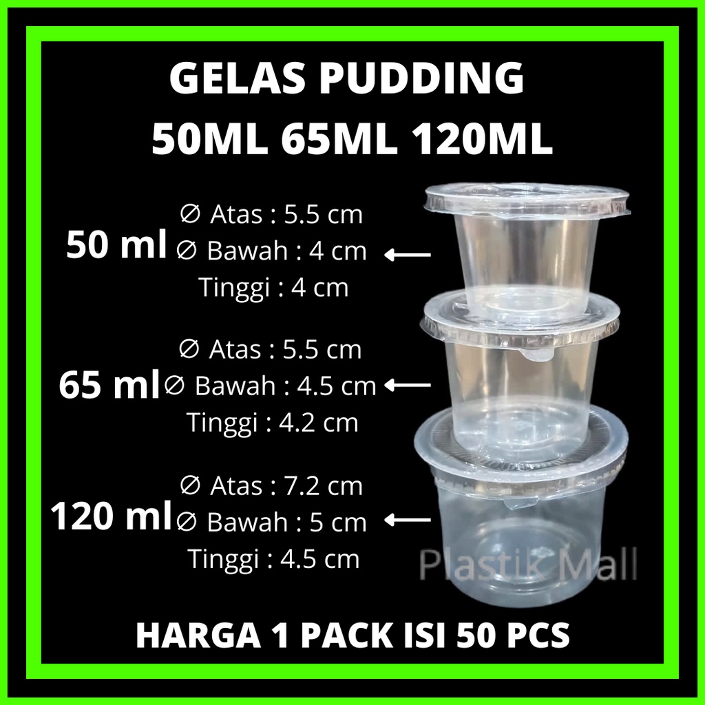 Gelas Cup Jelly Agar Puding 50ml 65ml 120ml 50pcs + Tutup / Cup Plastik Puding / cup gelas 50ml 65ml
