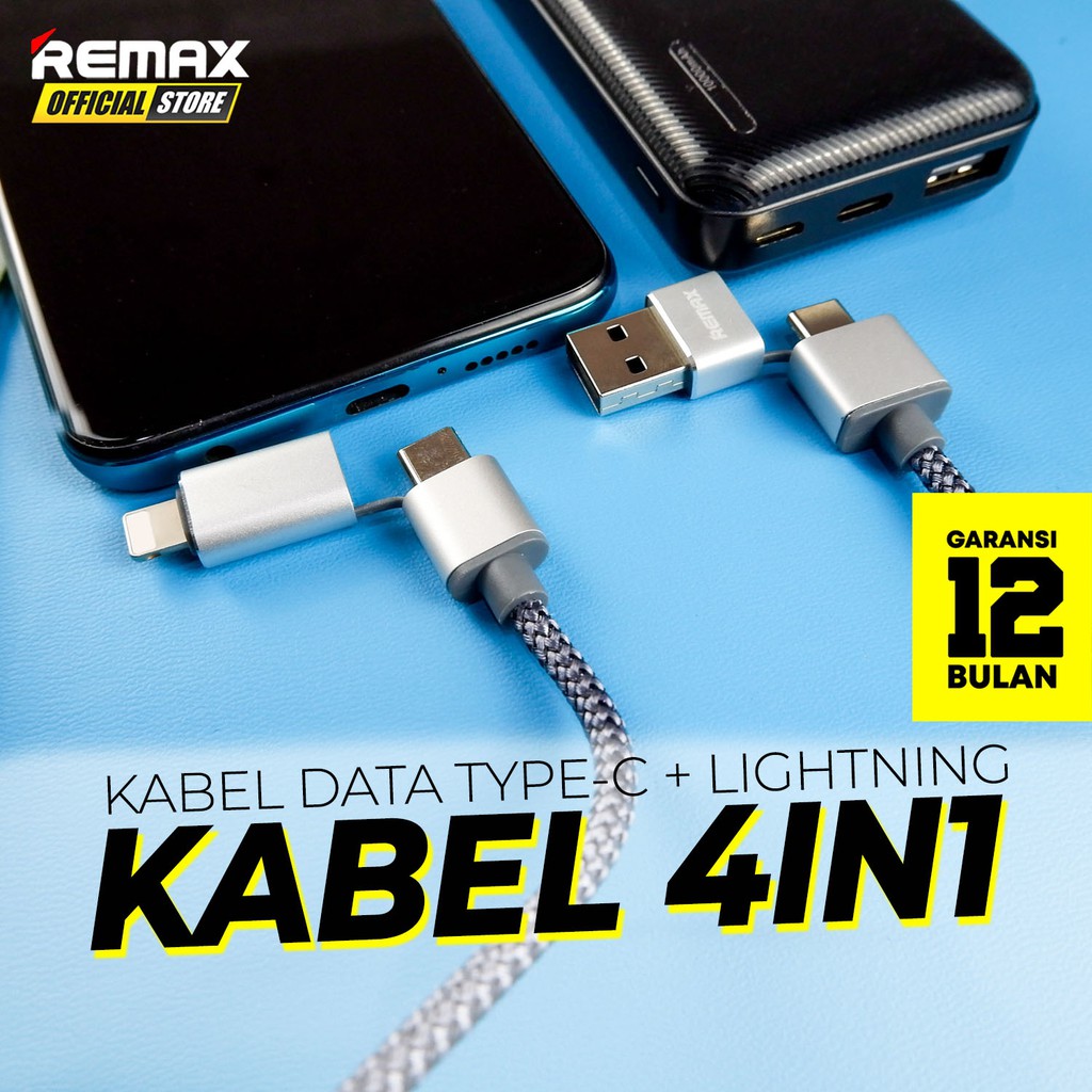 Remax Aurora Series  4in1 Data Cable iPhone + Type-C  RC-020T Original Garansi Kabel Data Murah