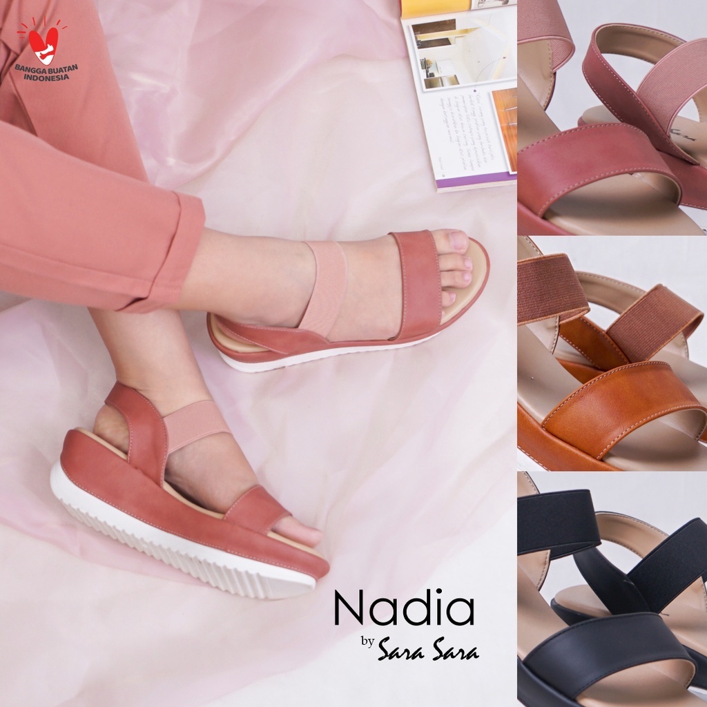 Sara Sara NADIA Sandal wedges wanita back strap casual sendal tali cewek hak 5 cm kekinian