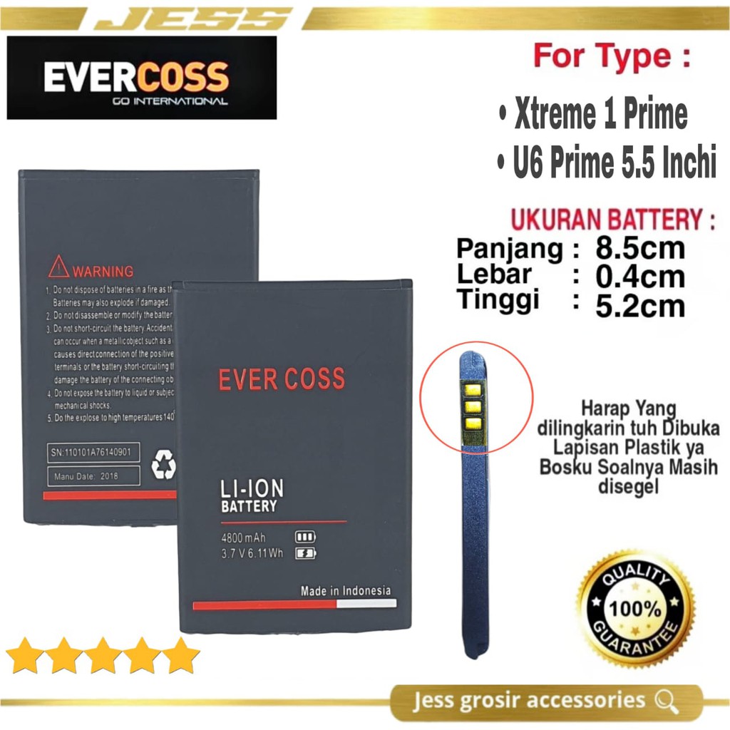 Baterai Battery Original Evercoss U6 Prime 4G LTE - Batre Evercross Xtreme 1 prime 5.5 Inchi