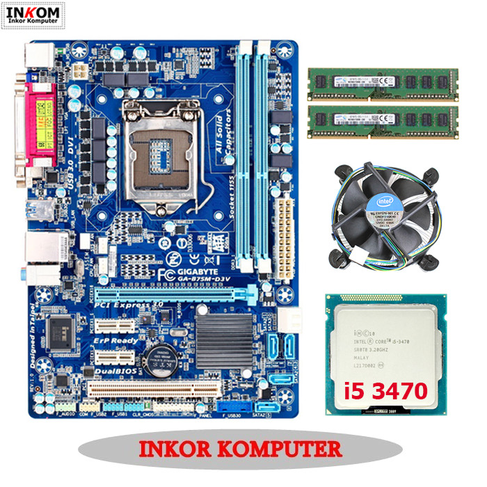 Mobo Motherboard Mainboard LGA1155 B75 + Processor CPU Core i5