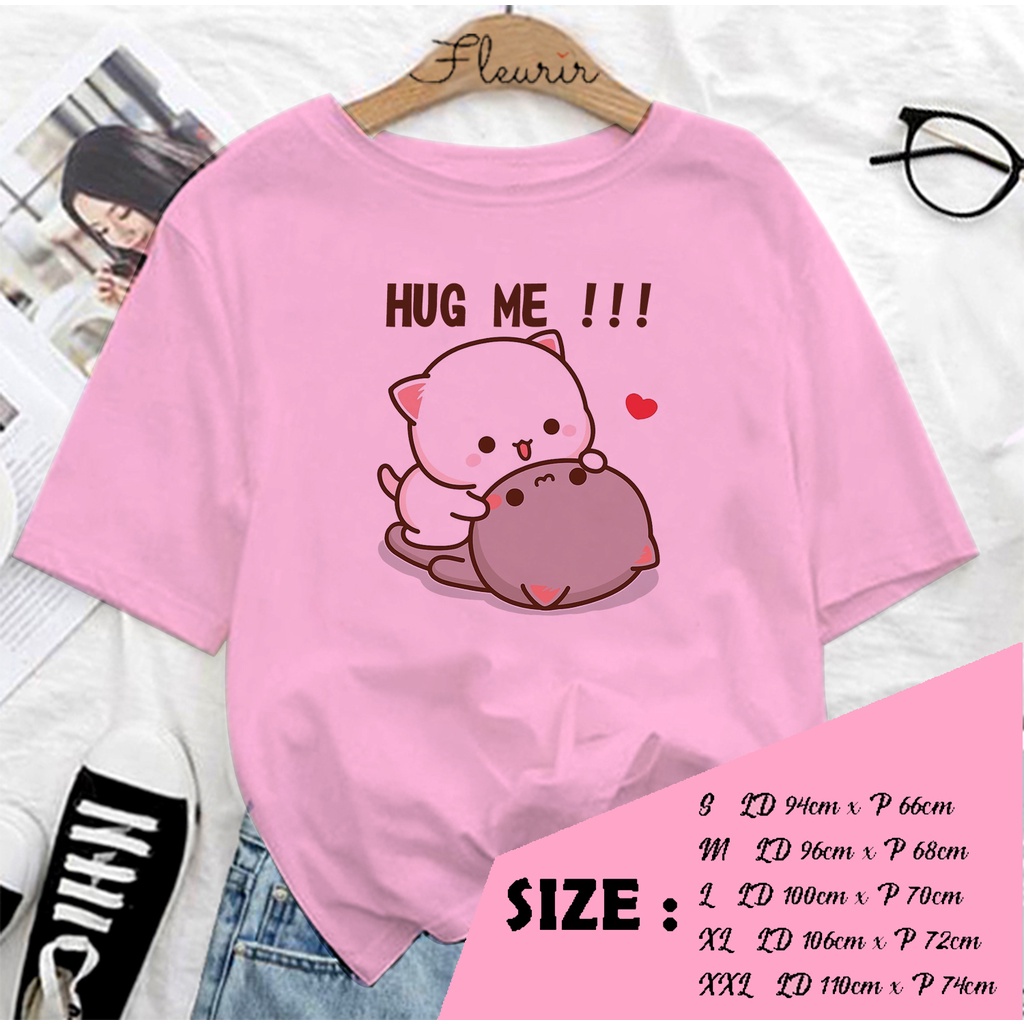 FLEURIR - KAOS PEACH GOMA HUG ME OVERSIZE KATUN KAOS WANITA DEWASA TUMBLR TEE UNISEX JUMBO