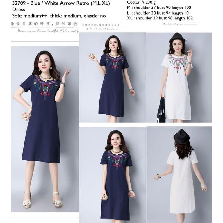 promo white,blue arrow retro (m,l,xl) dress -32709 terbaru
