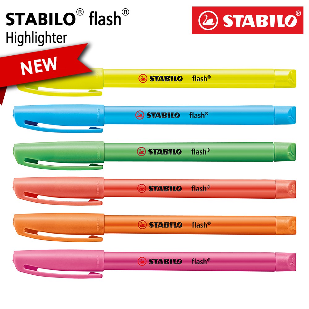  STABILO  Set 6 Flash Highlighter Warna  Biru  Merah Kuning 